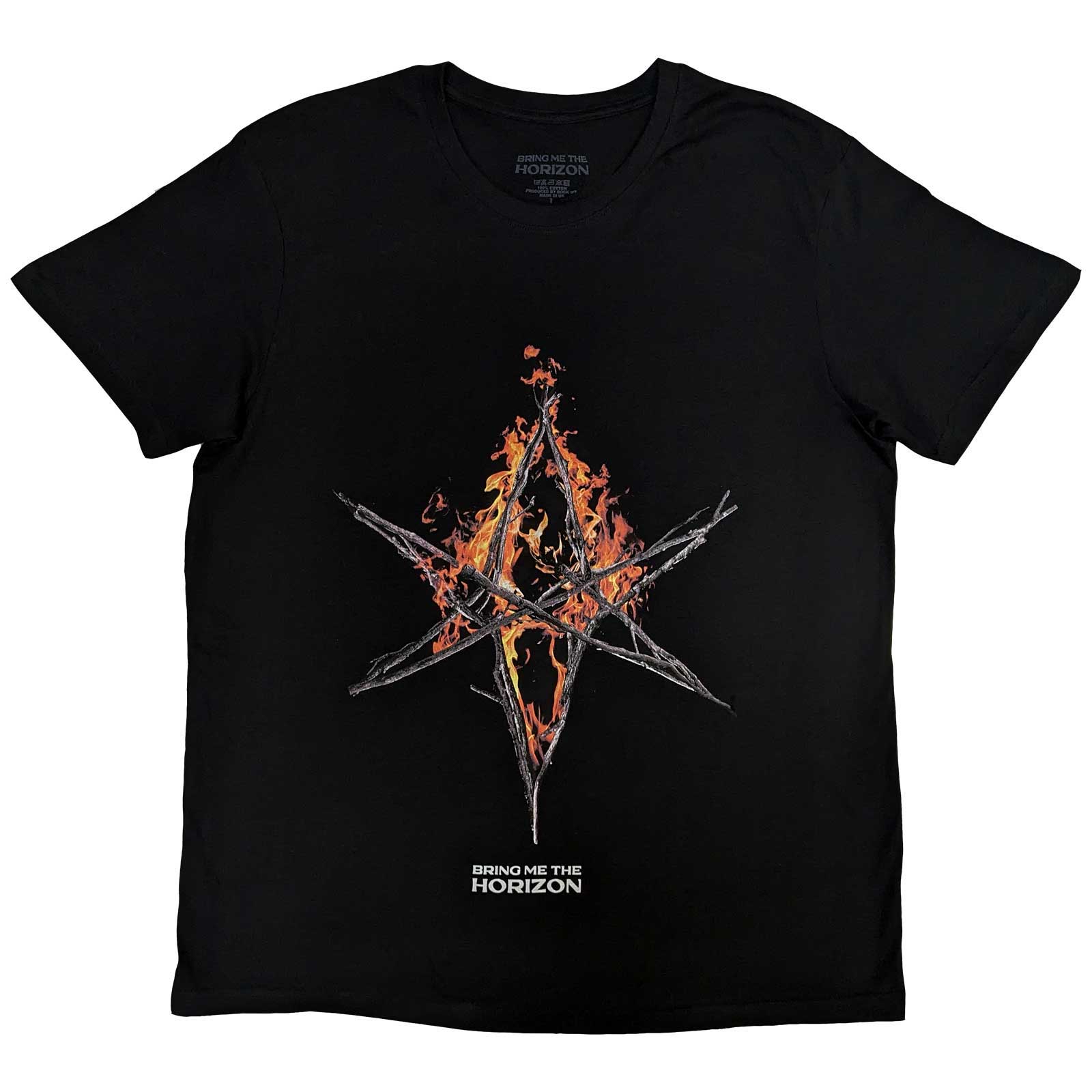 Bring Me The Horizon Unisex T-Shirt: Flame Hex & Text Logo (X-Large)