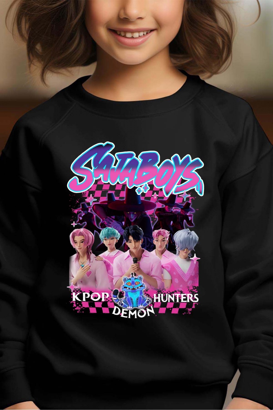 Saja Boys Kpop Demon Hunters barn sweatshirt: "Hunters" - finns i flera färger - storlek 3-14 år