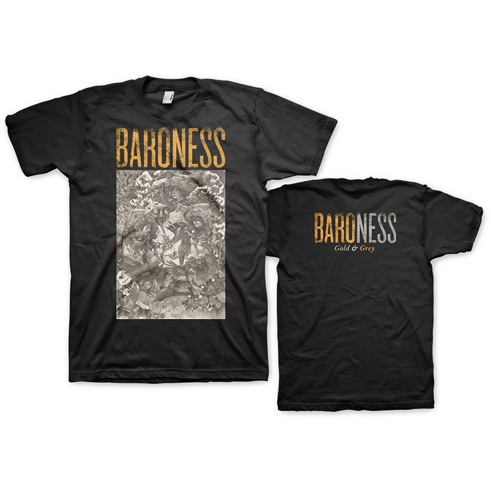 Baroness Unisex T-Shirt: Gold & Grey (Back Print) (Medium)