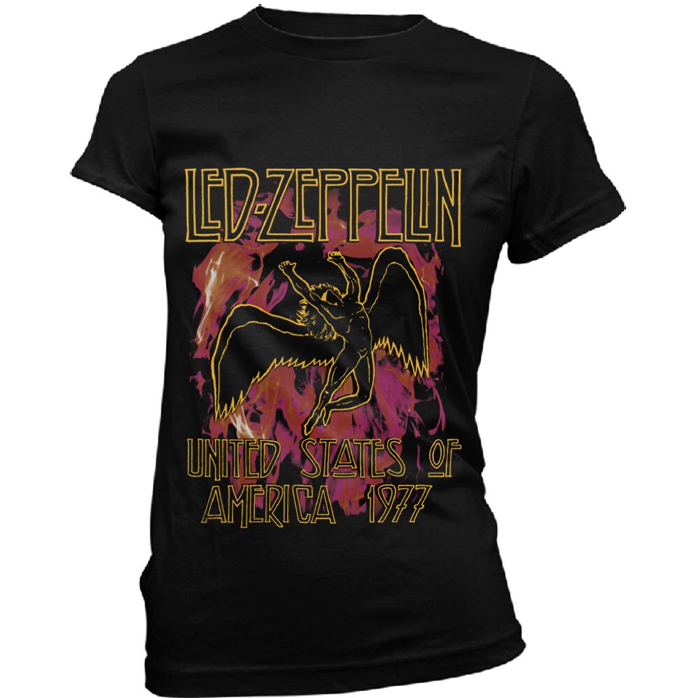 Led Zeppelin Ladies T-Shirt: Black Flames (XX-Large)