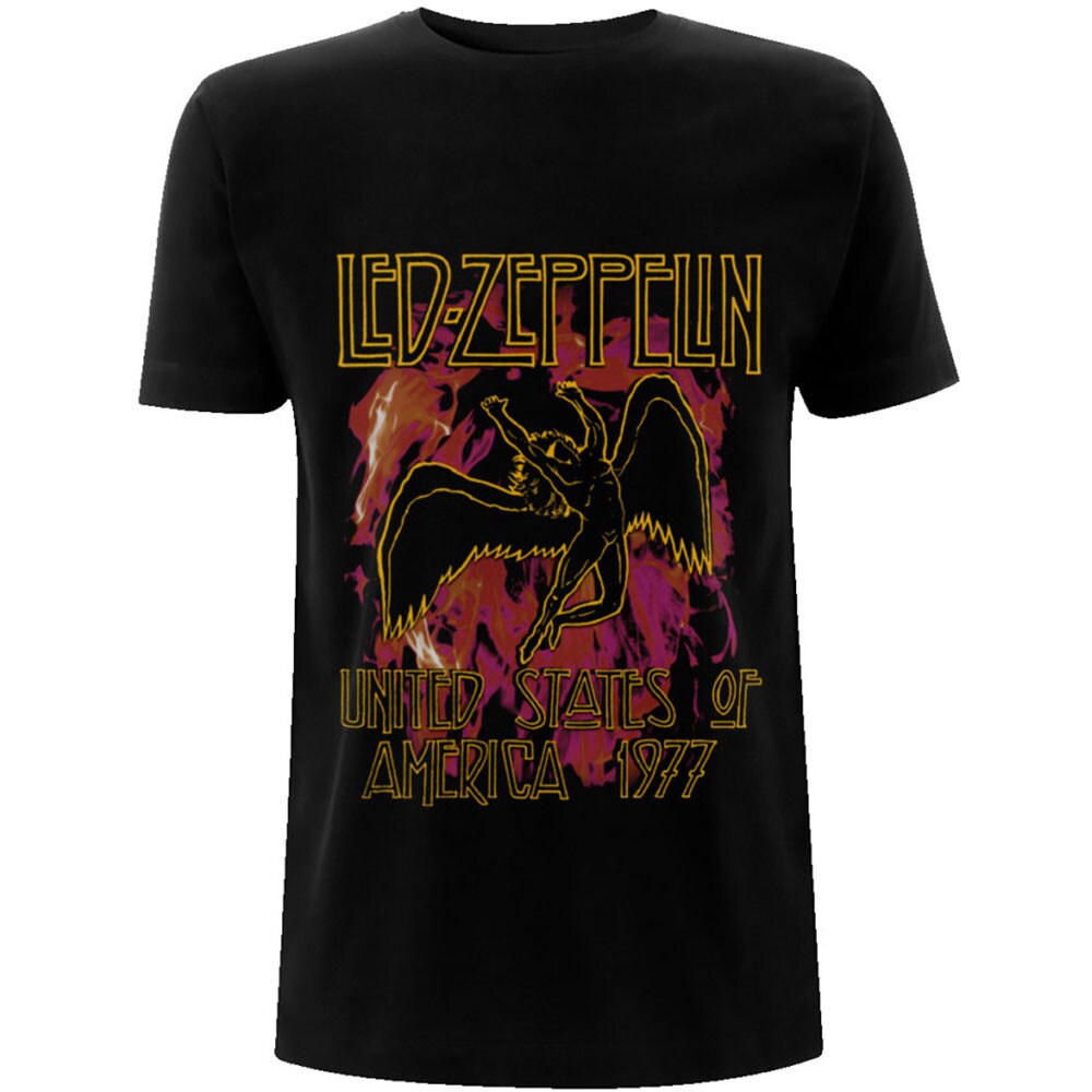 Led Zeppelin Unisex T-Shirt: Black Flames (Small)