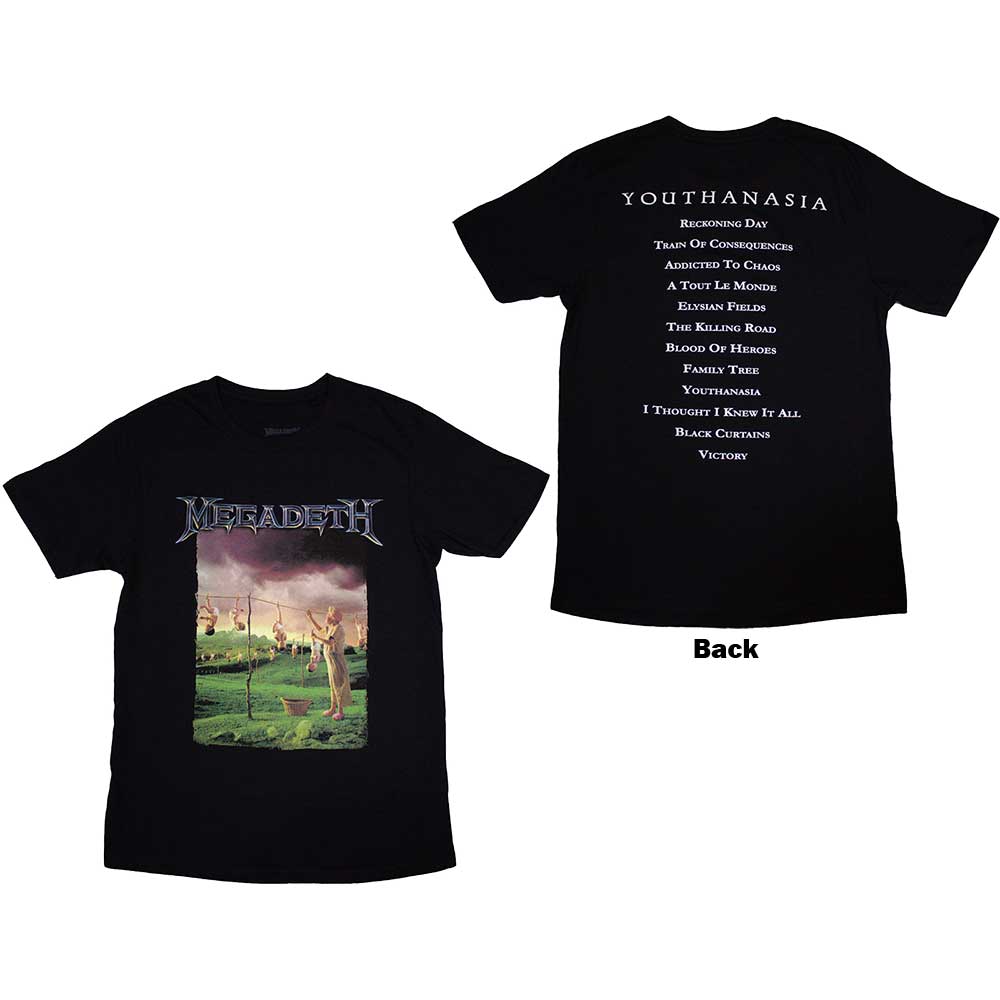 Megadeth Unisex T-Shirt: Youthanasia Tracklist (Back Print) (X-Large)
