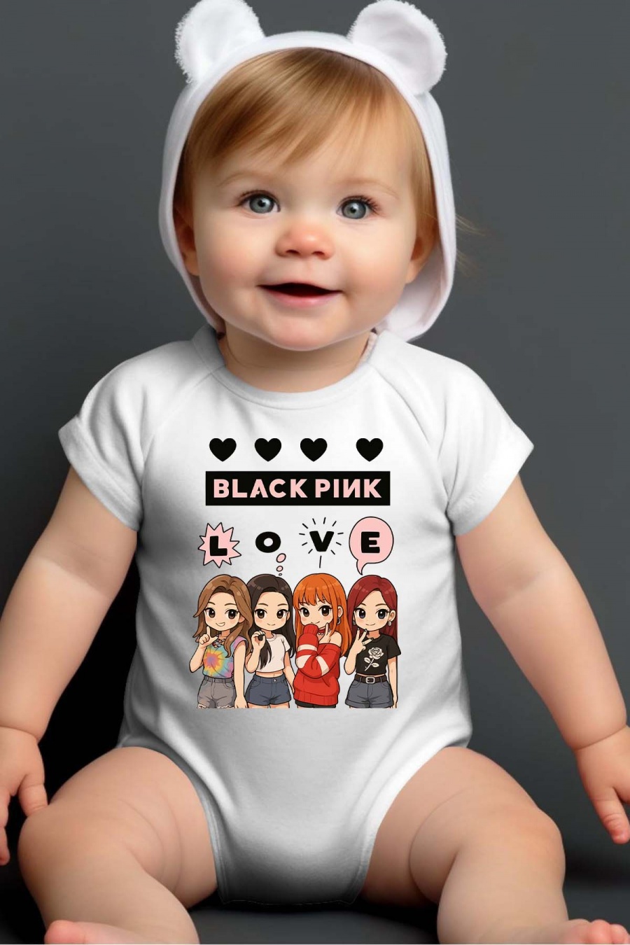 Blackpink baby body: "Love" - white - size 12-24 months