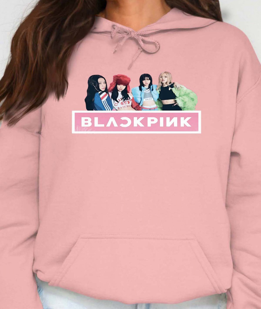 BlackPink dam hoodie: "Band Photo" - Rosa - storlek Medium