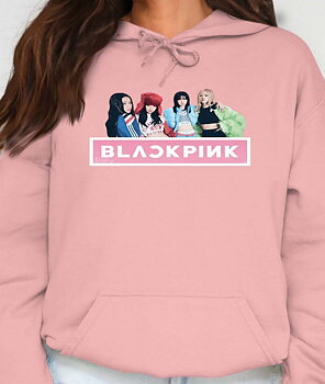 BlackPink dam hoodie: "Band Photo" - Rosa - storlek XX-Large