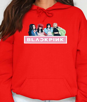 BlackPink ladies hoodie: "Band Photo" - Red - storlek Large