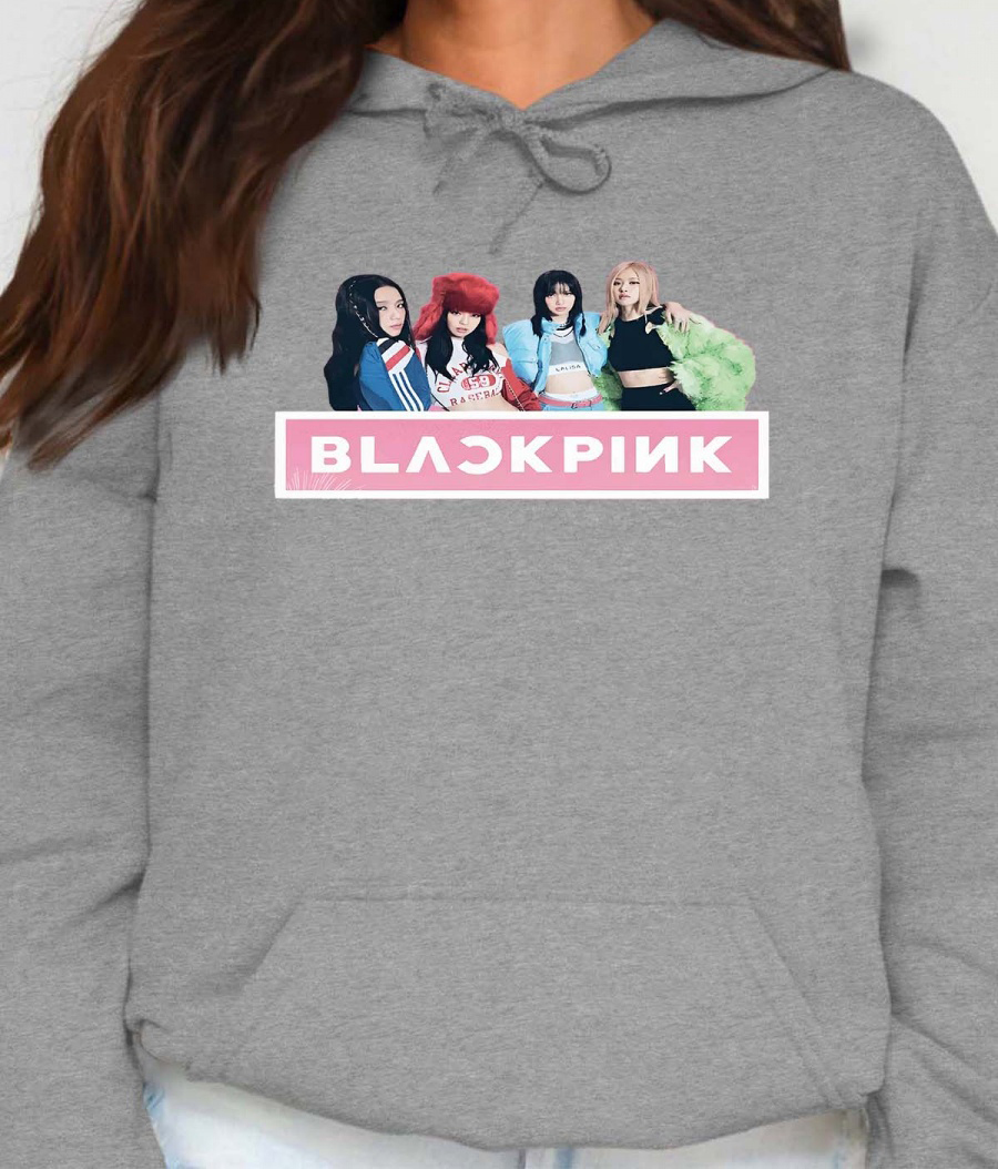 BlackPink dam hoodie: "Band Photo" - Grå - storlek Medium