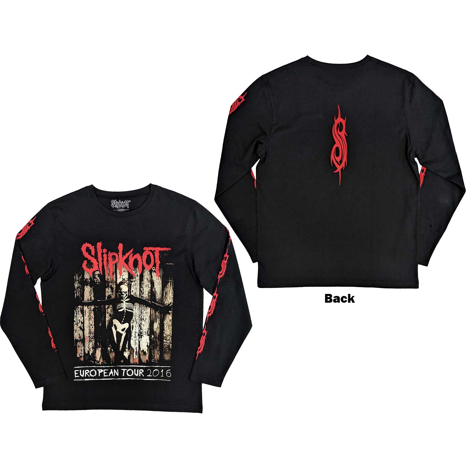 Slipknot Unisex Long Sleeve T-Shirt: Skeleton Flag (Back & Sleeve Print) (Large)