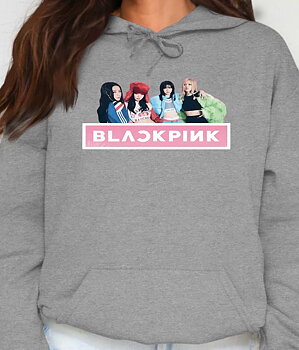 BlackPink dam hoodie: "Band Photo" - Grå - storlek XX-Large
