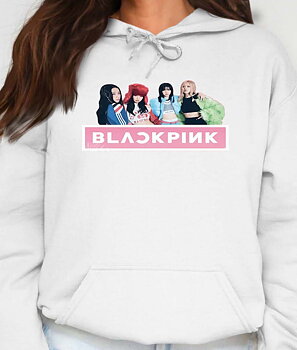 BlackPink ladies hoodie: "Band Photo" - White - storlek X-Large
