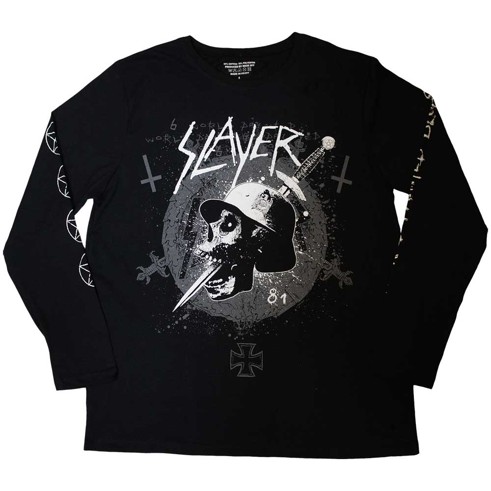 Slayer Unisex Long Sleeve T-Shirt: Dagger Skull (Sleeve Print) (Small)