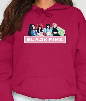 BlackPink ladies hoodie: "Band Photo" - Burgundy - storlek XX-Large
