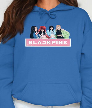 BlackPink dam hoodie: "Band Photo" - Kungsblå - storlek X-Large