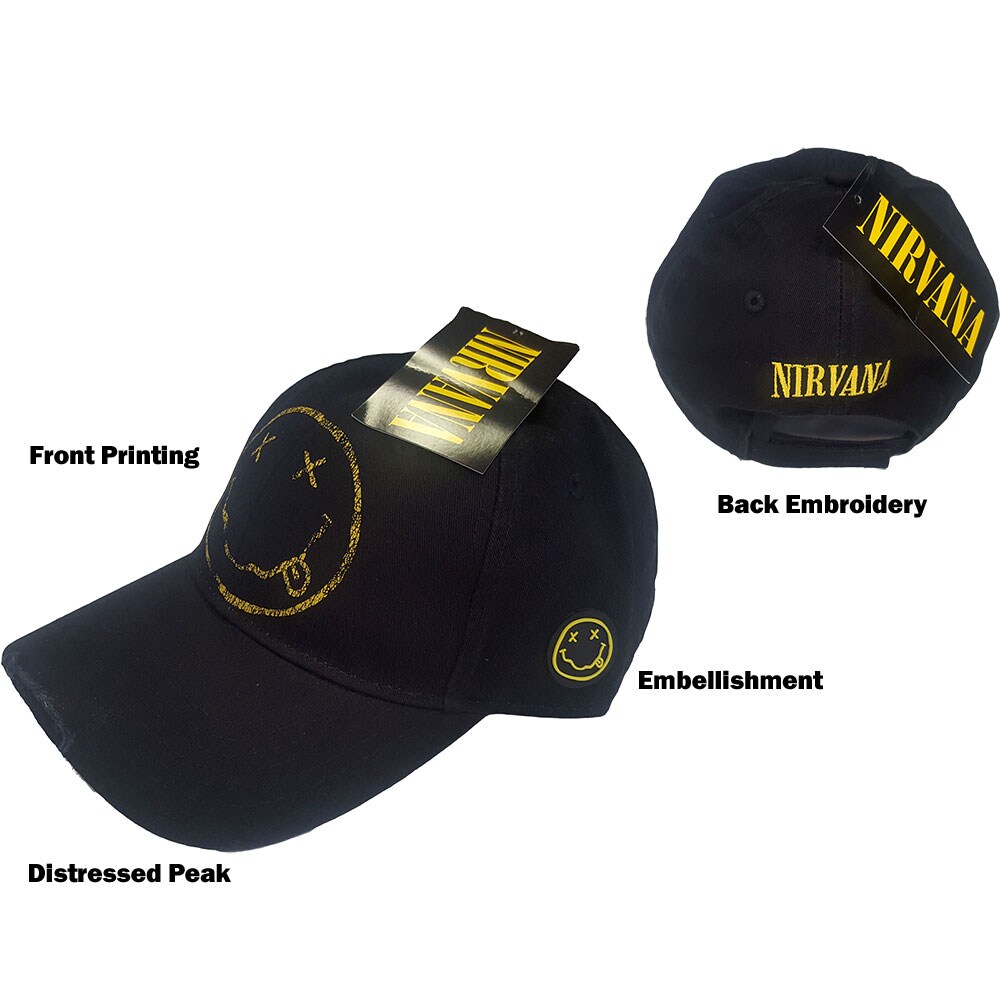 Nirvana Unisex Baseball Cap: Smiley (Distressed) - 2