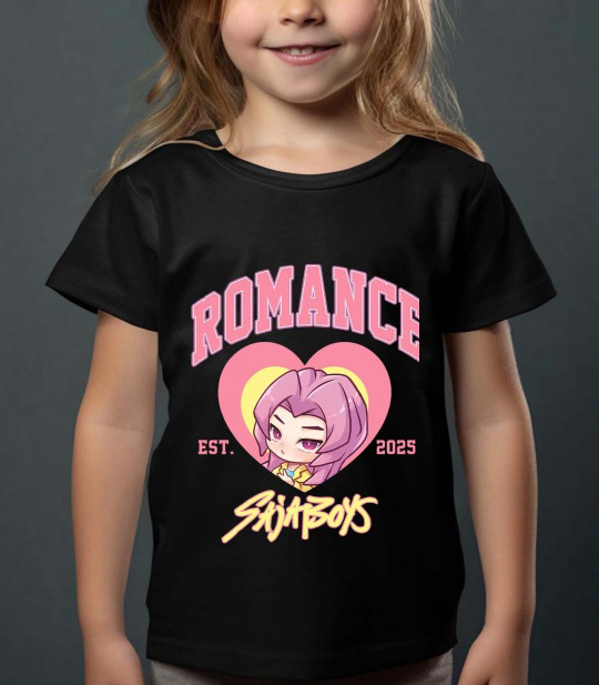 Saja Boys Kpop Demon Hunters Barn T-skjorte - Romance Heart - Svart - 100% Bomull