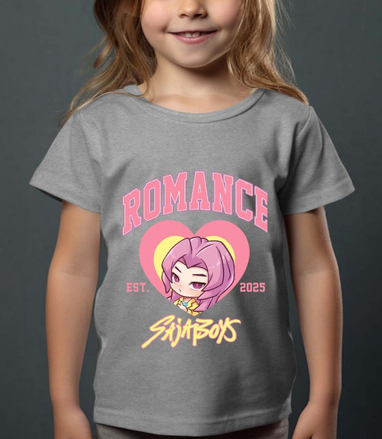 Saja Boys Kpop Demon Hunters Lasten T-paita - Romance Heart - Harmaa - 100% Puuvilla