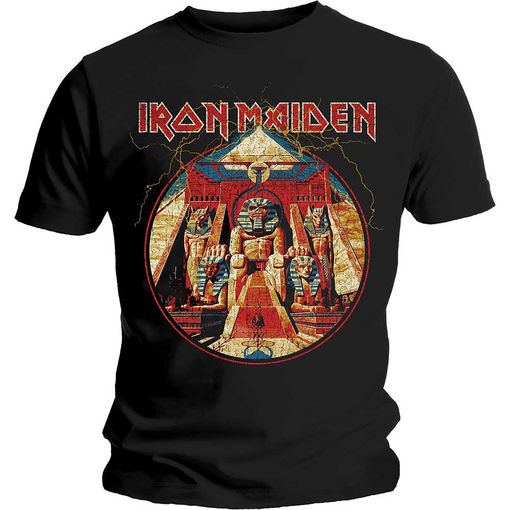 Iron Maiden Unisex T-Shirt: Powerslave Lightning Circle (Small)