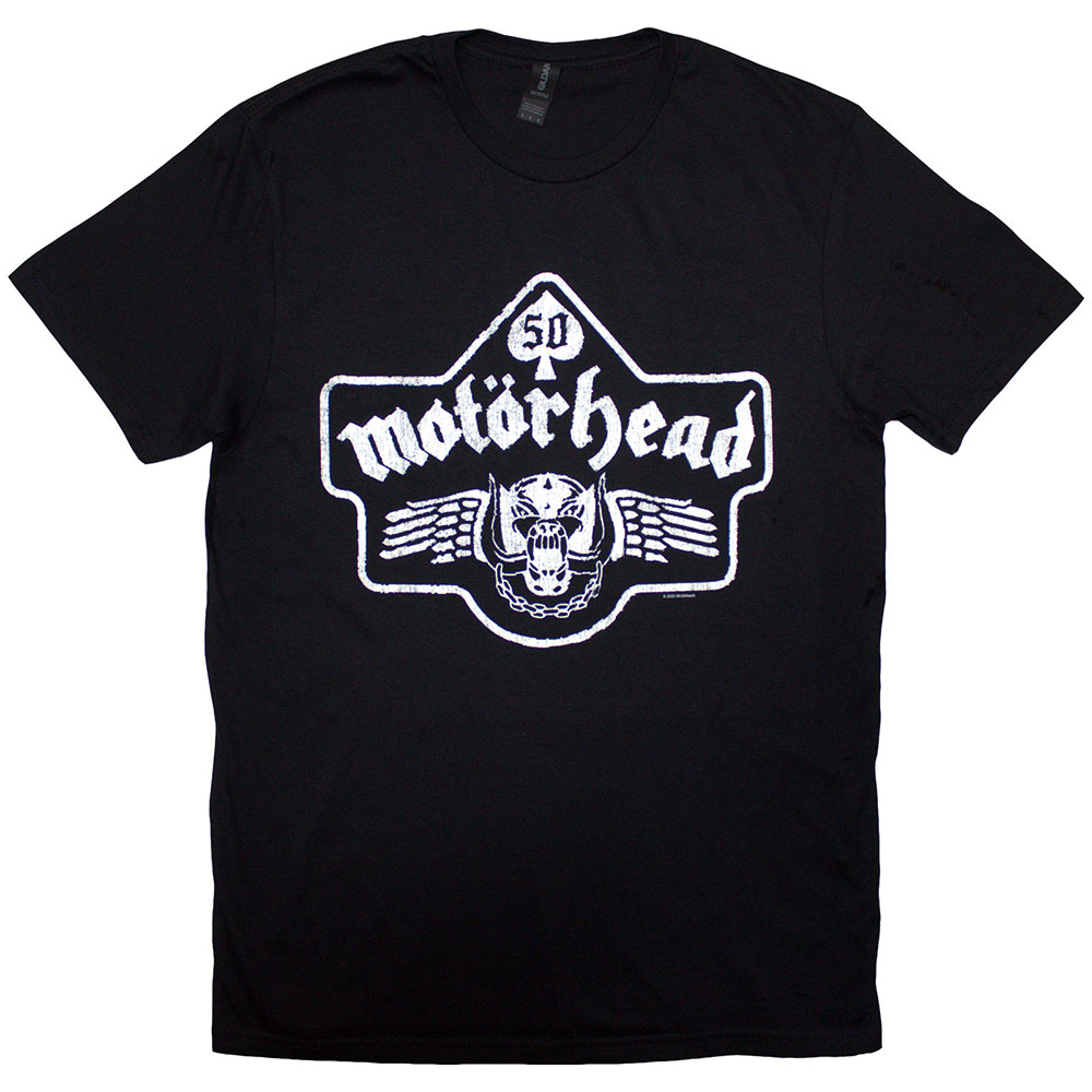 Motorhead Unisex T-Shirt: 50 Years Ace Wings Emblem (Black) (Small)