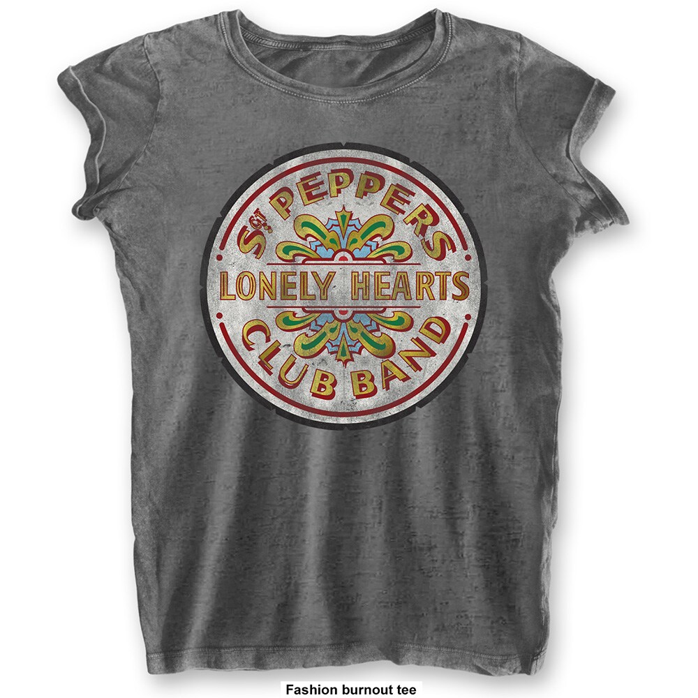 The Beatles Ladies Burn Out T-Shirt: Sgt Pepper Drum (XX-Large)