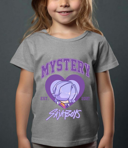 Saja Boys Kpop Demon Hunters Barn T-skjorte - Mystery Heart - Grå - 100% Bomull