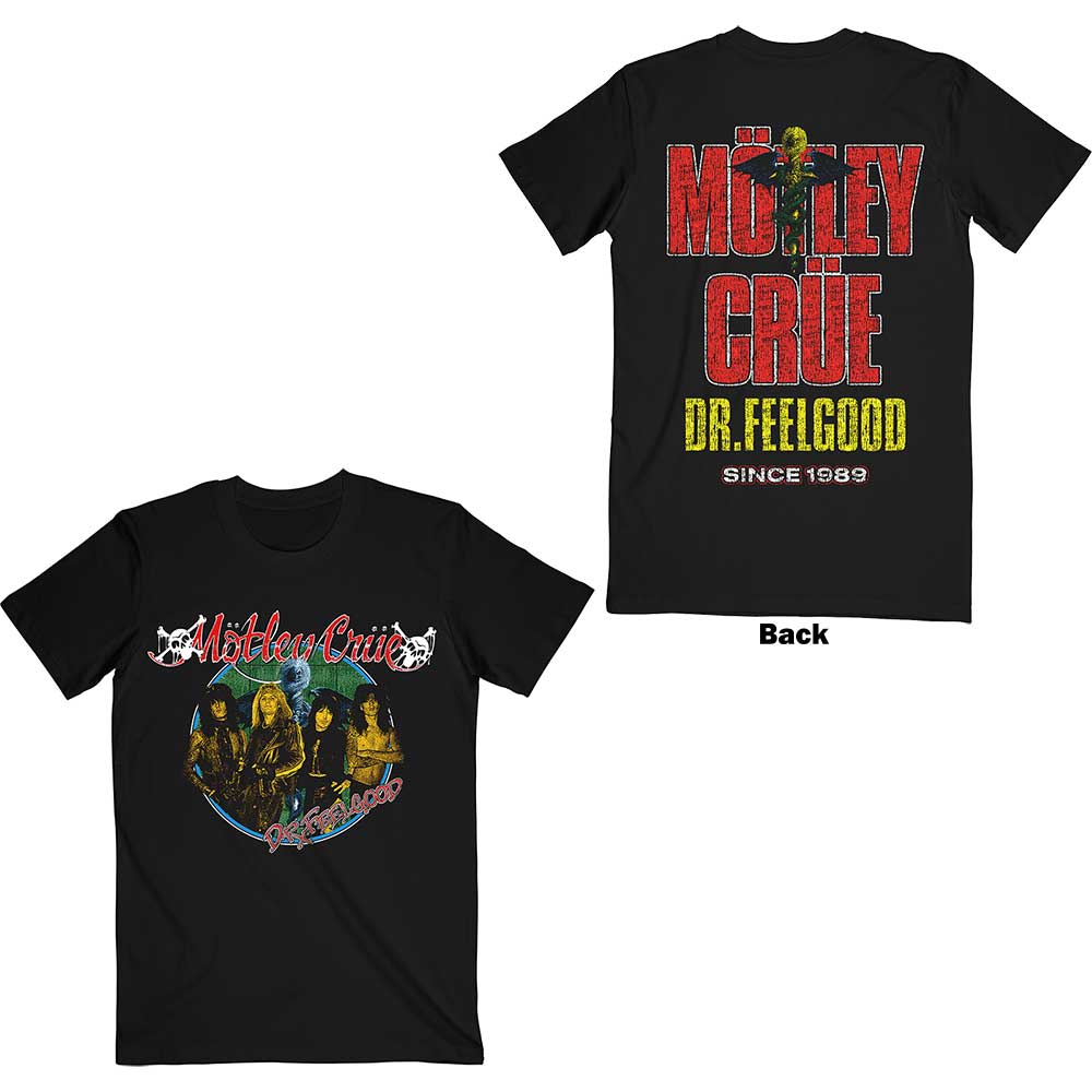 Motley Crue Unisex T-Shirt: Dr Feelgood Circle Photo (Back Print) (X-Large)