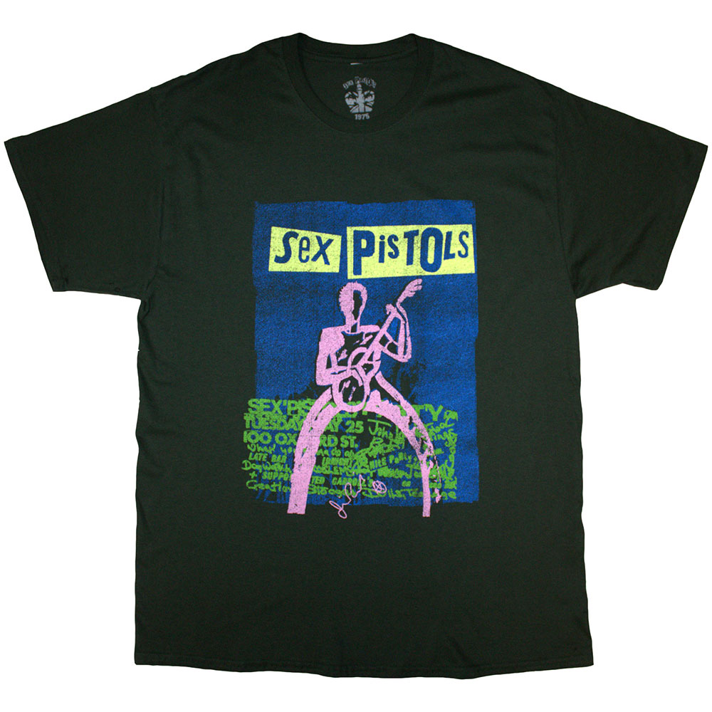 The Sex Pistols Unisex T-Shirt: Guitar Cartoon (Green) (Small)