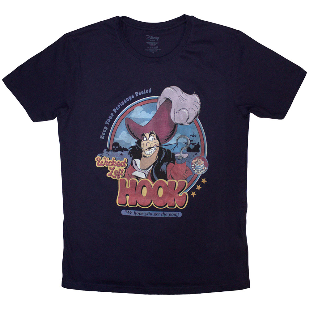 Peter Pan Unisex T-Shirt: Wicked Left Hook (Navy Blue) (Large)