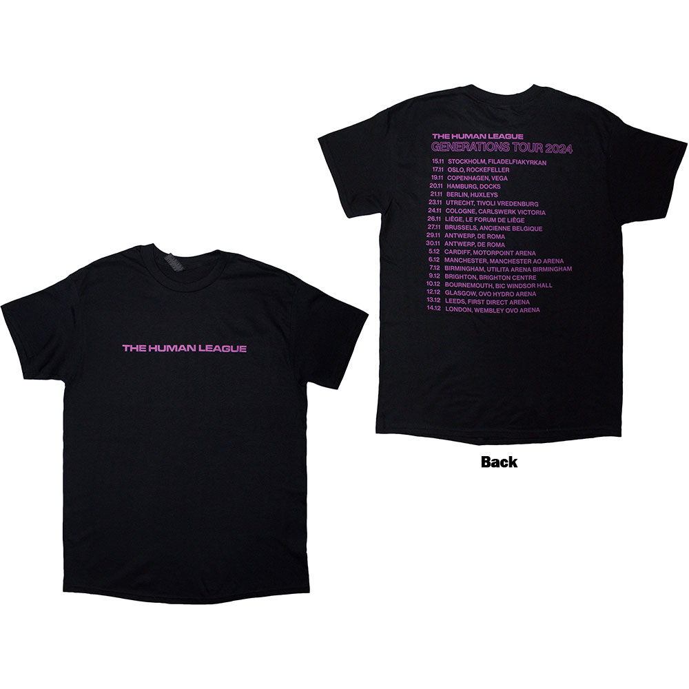 The Human League Unisex T-Shirt: Generations Tour '24 Text (Black) (Back Print & Ex-Tour) (Medium)