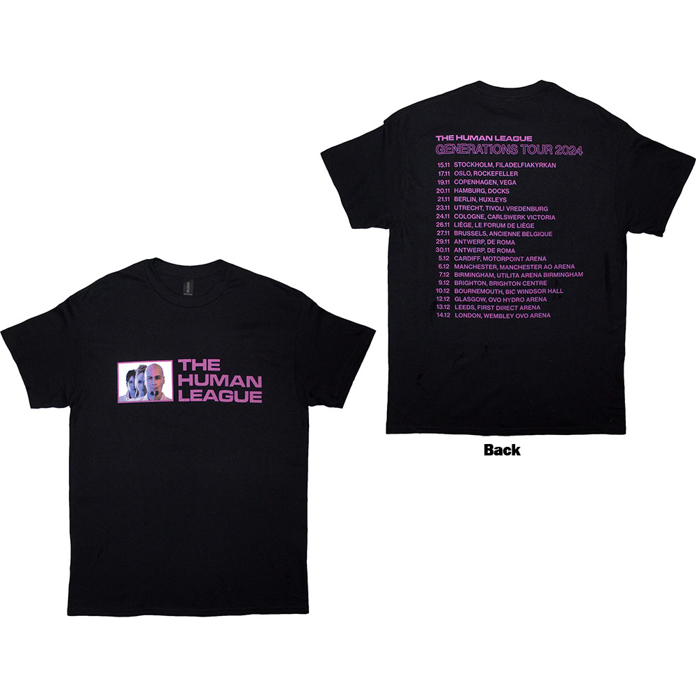 The Human League Unisex T-Shirt: Generations Tour '24 Photo (Black) (Back Print & Ex-Tour) (Medium)