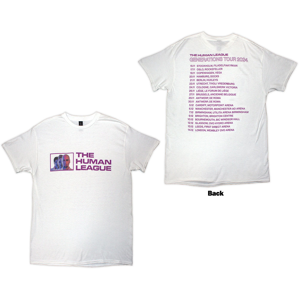The Human League Unisex T-Shirt: Generations Tour '24 Photo (White) (Back Print & Ex-Tour) (Medium)