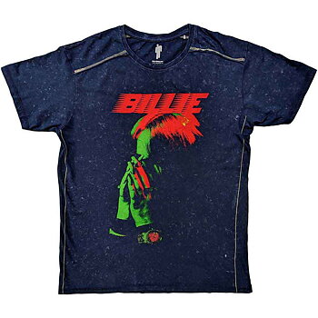 Billie Eilish Unisex T-Shirt: Hands Face (Navy Blue) (Wash Collection) (X-Large)