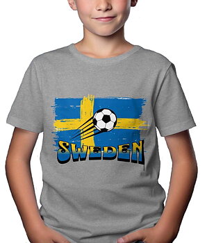 Sverige Fotboll Barn T-shirt: "Flagga" - Grå - 100% Bomull - Storlek 3-14 år