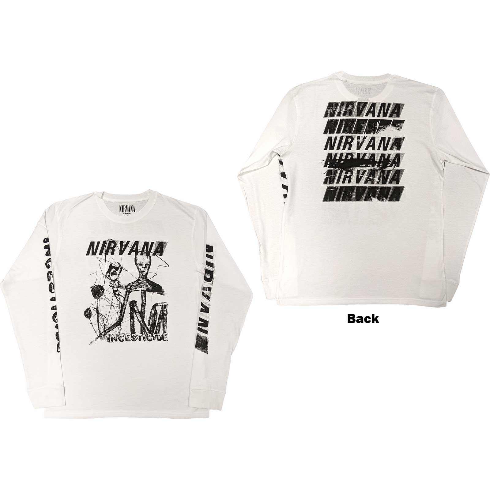 Nirvana Unisex Long Sleeve T-Shirt: Incesticide (Back & Sleeve Print) (Medium)