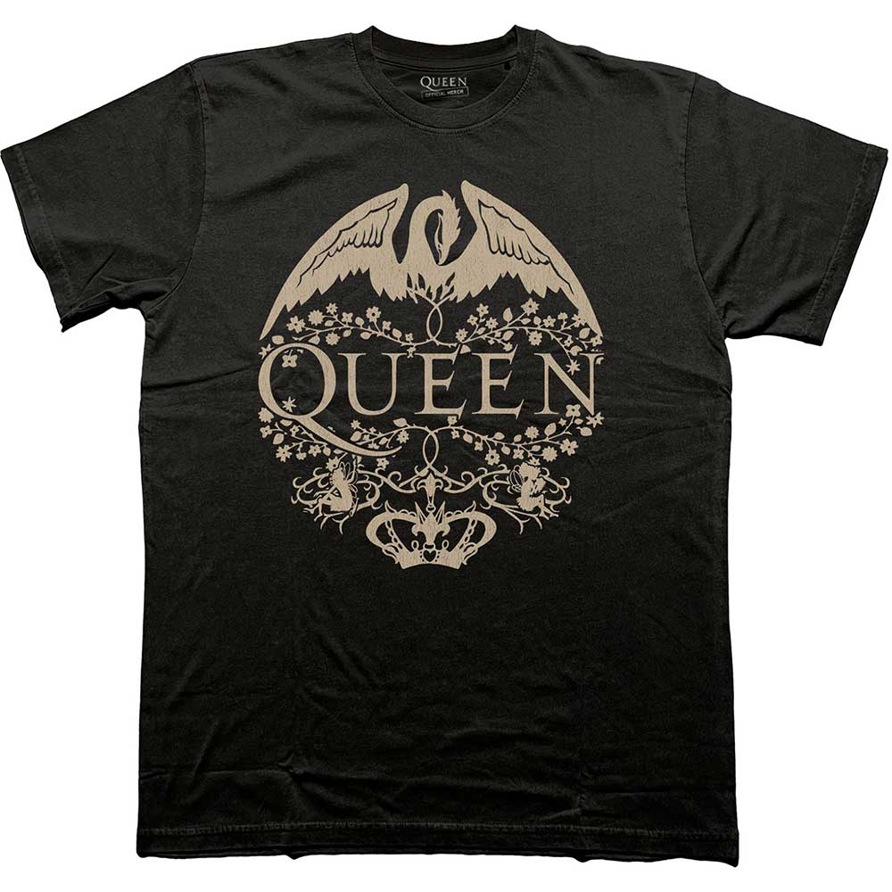 Queen Unisex T-Shirt: Floral Crest Mono (Medium)