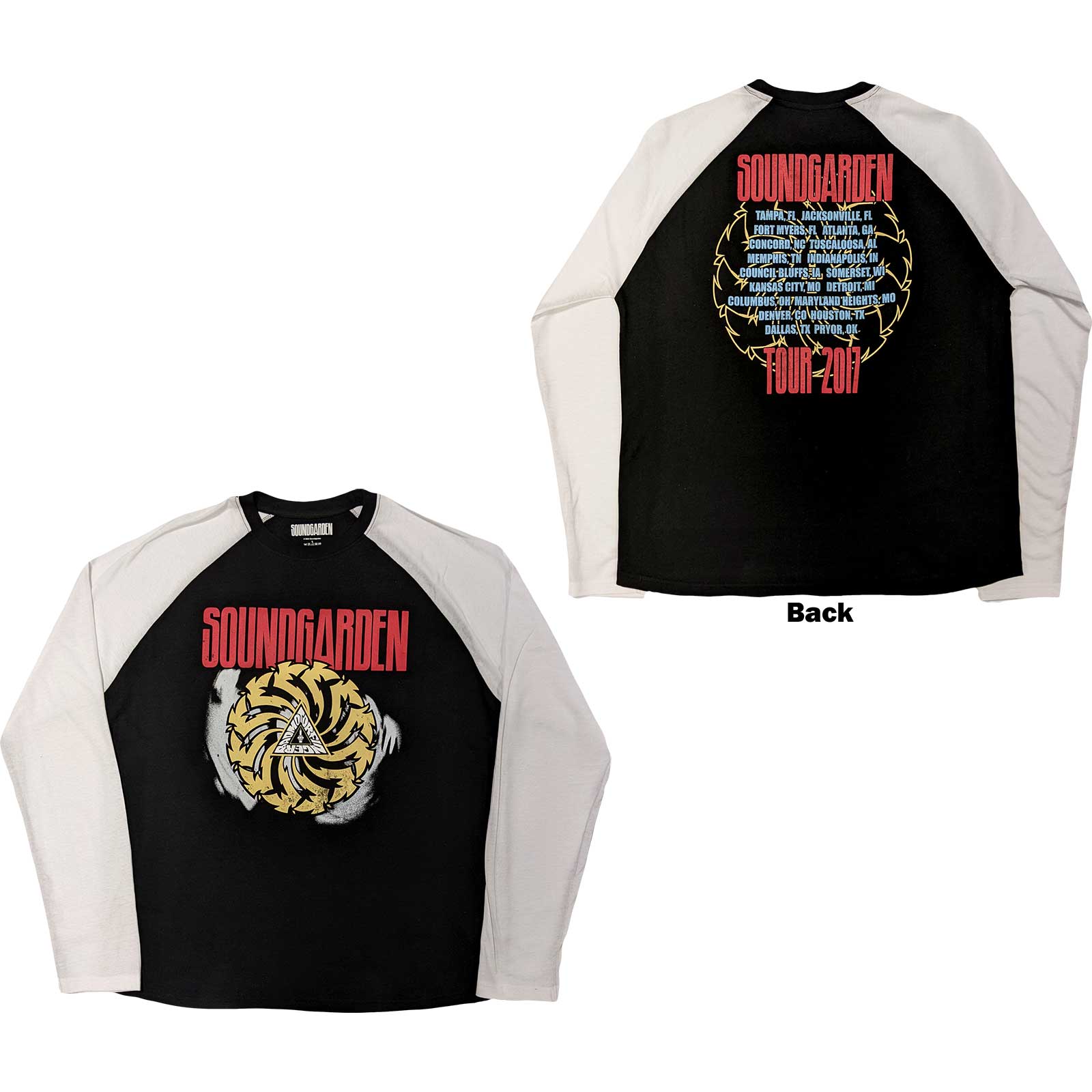 Soundgarden Unisex Raglan T-Shirt: Tour 2017 (Back Print) (Large)