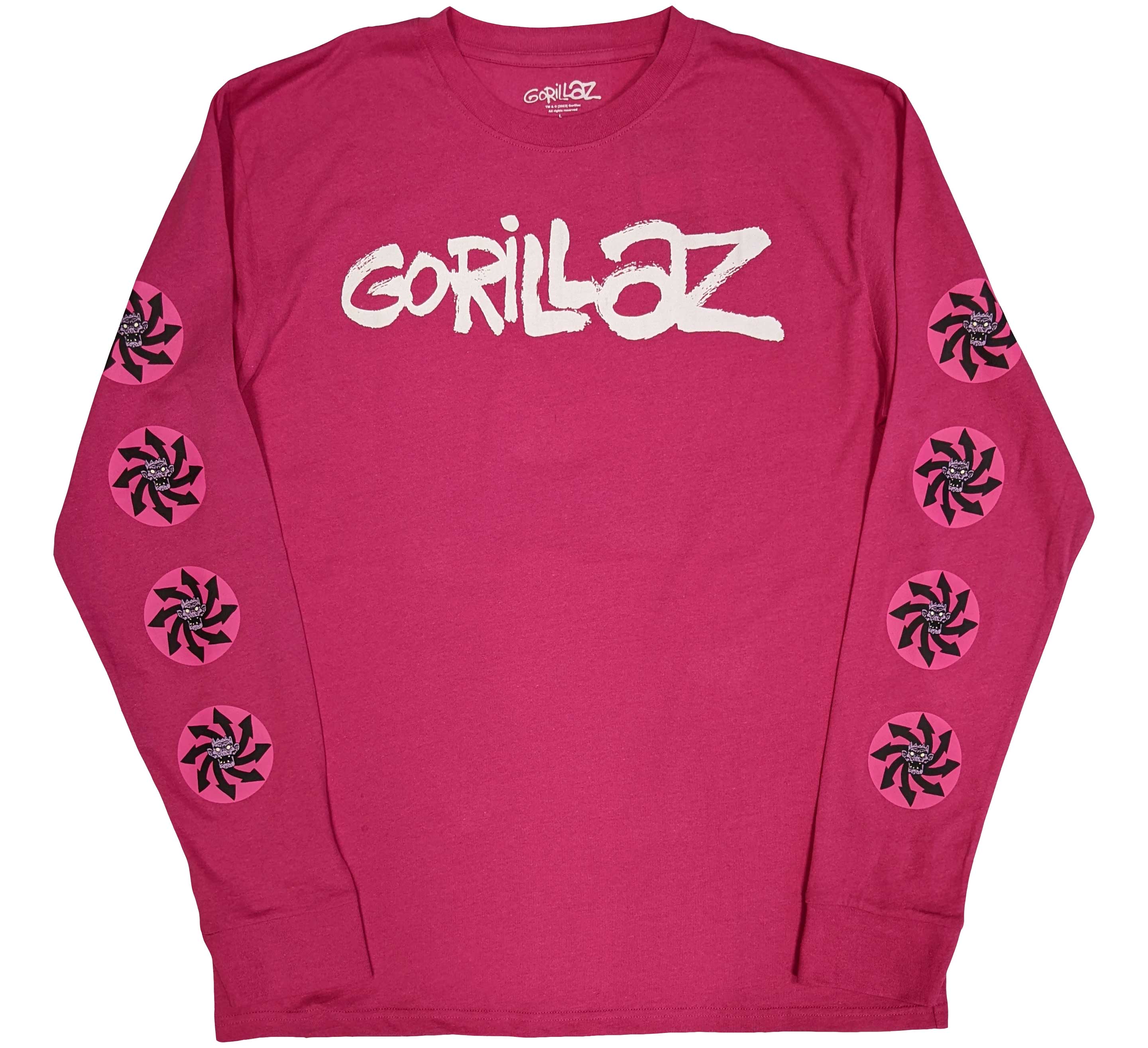 Gorillaz Unisex Long Sleeve T-Shirt: Repeat Pazuzu (Sleeve Print) (X-Large)