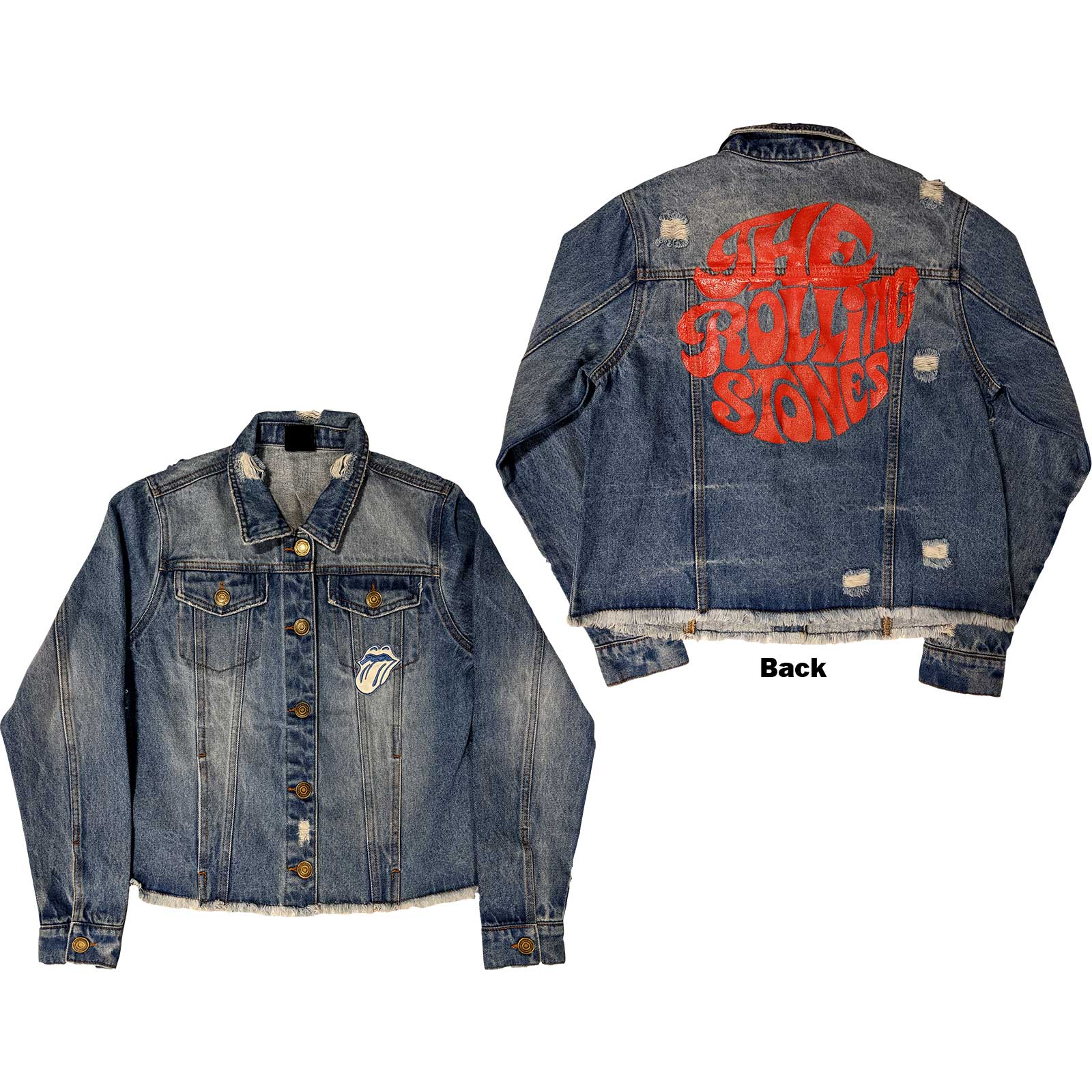 The Rolling Stones Ladies Denim Jacket: Script (Back Print) (Medium)