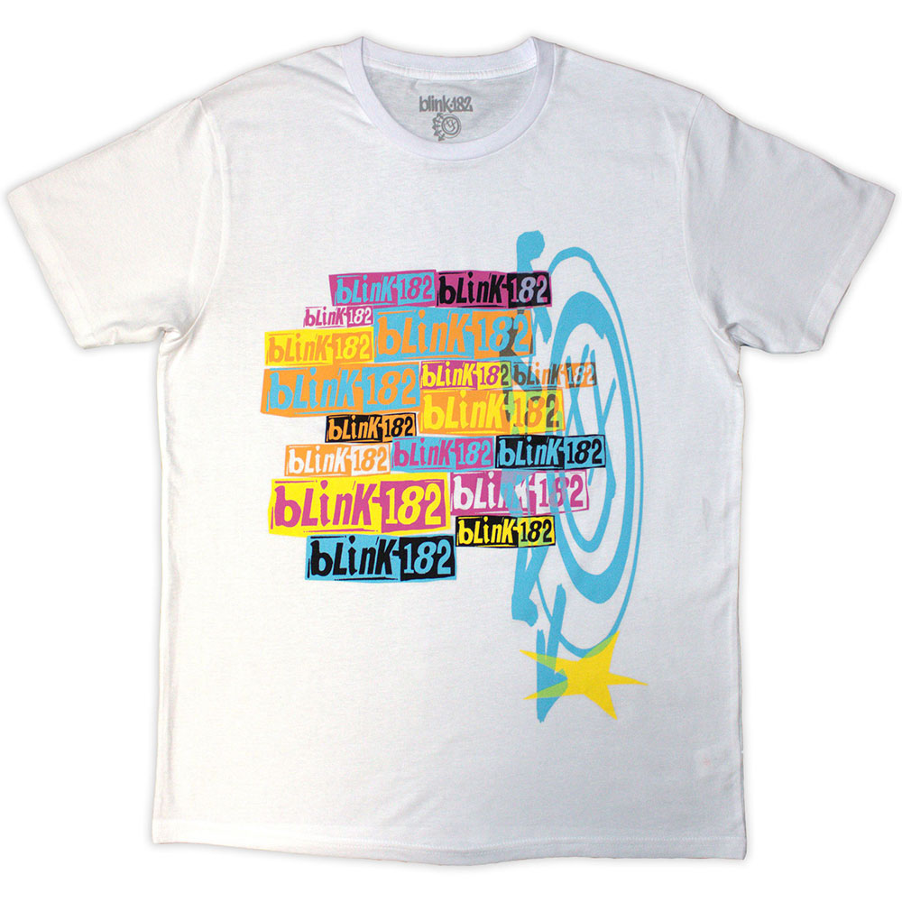 Blink-182 Unisex T-Shirt: Multi Stacked Logo (White) (Large)