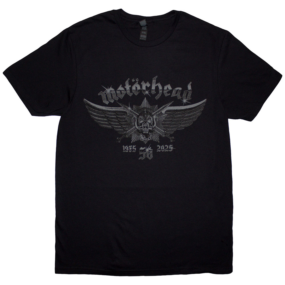 Motorhead Unisex T-Shirt: 50 Years Wings Badge (Black) (Medium)