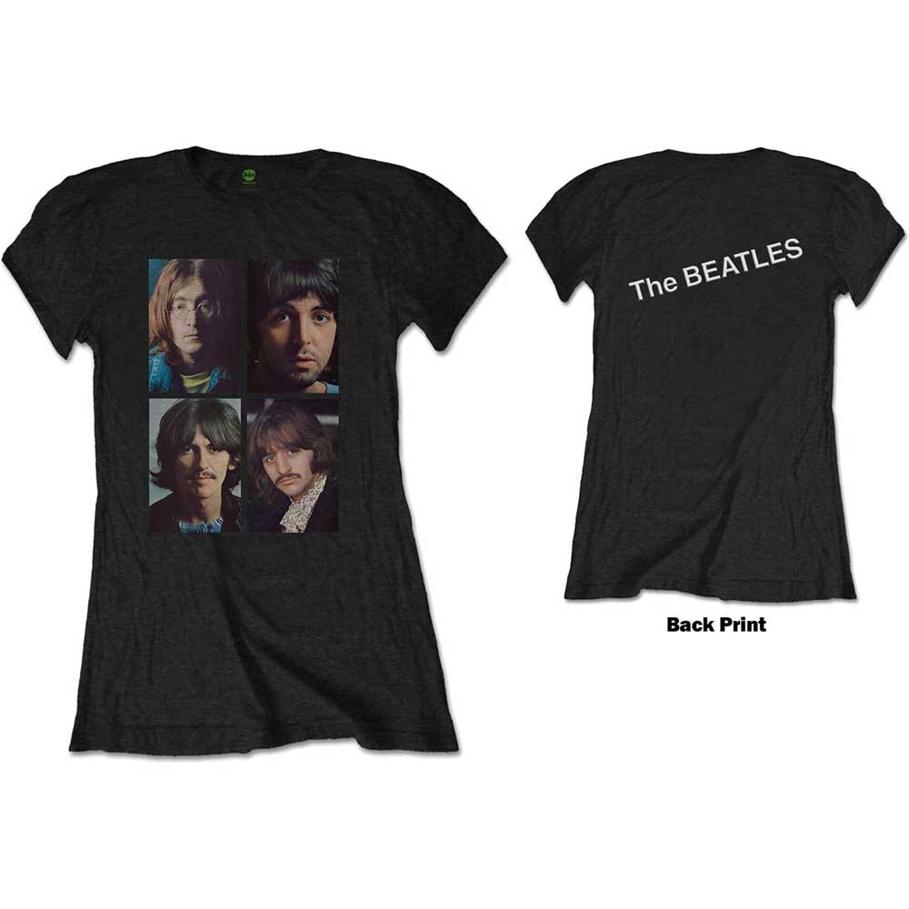 The Beatles Ladies T-Shirt: White Album Faces (Back Print) (Small)