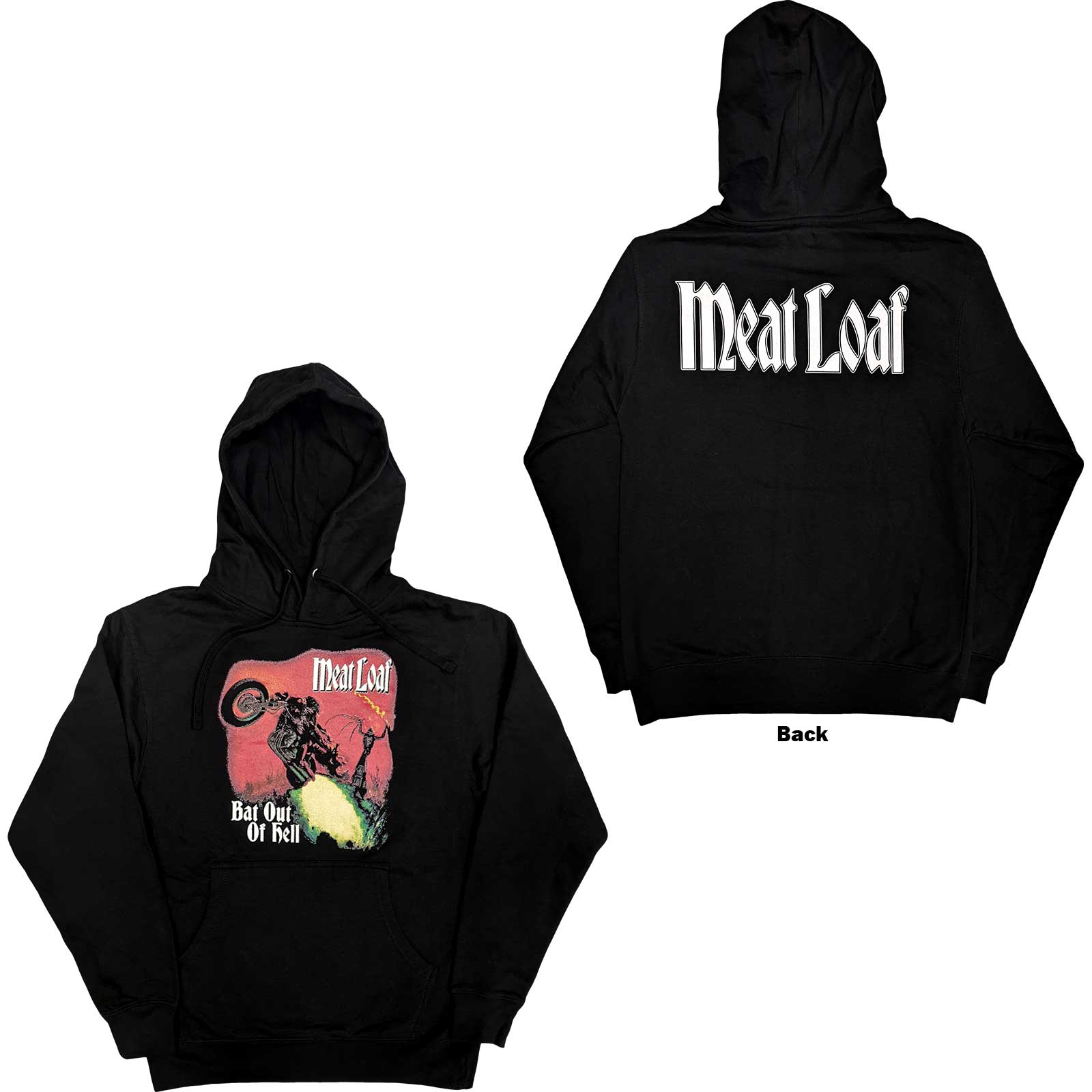 Meat Loaf Unisex Pullover Hoodie: Bat Out Of Hell (Back Print) (Small)