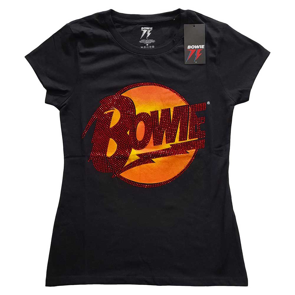 David Bowie Ladies T-Shirt: Diamond Dogs Logo (Diamante) (Medium)