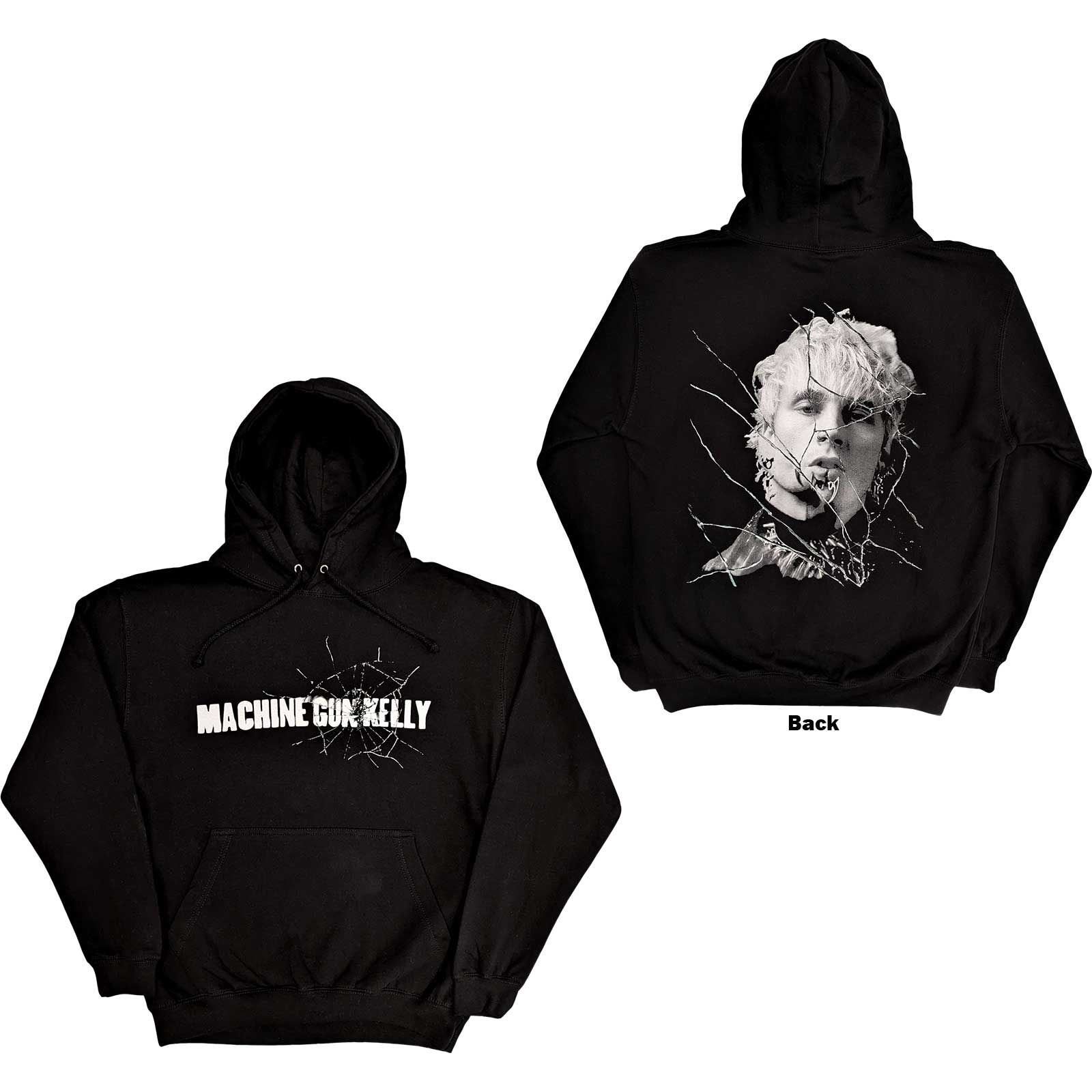 Machine Gun Kelly Unisex Pullover Hoodie: Cracked Glass (Back Print) (Medium)