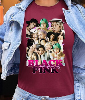 BlackPink Dame T-shirt - Hats - Vinrød - 100% Bomuld