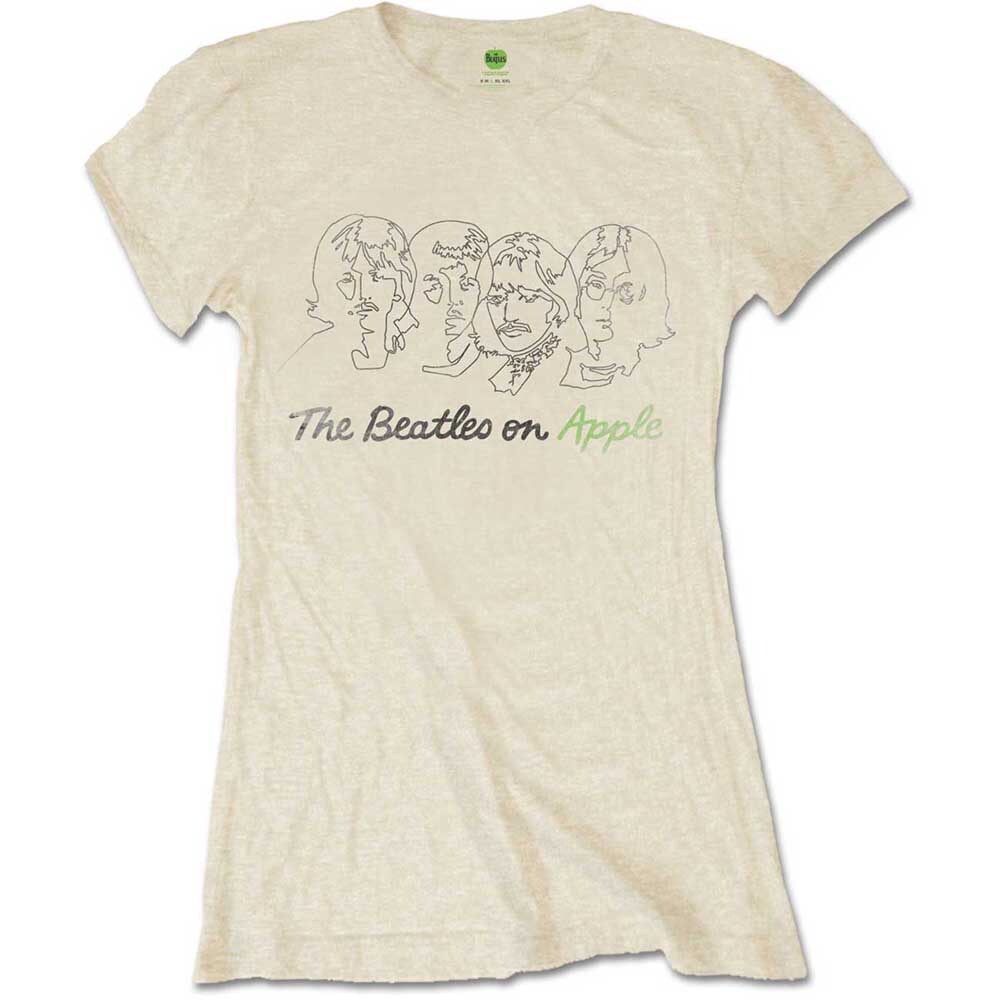 The Beatles Ladies T-Shirt: Outline Faces on Apple (Small)