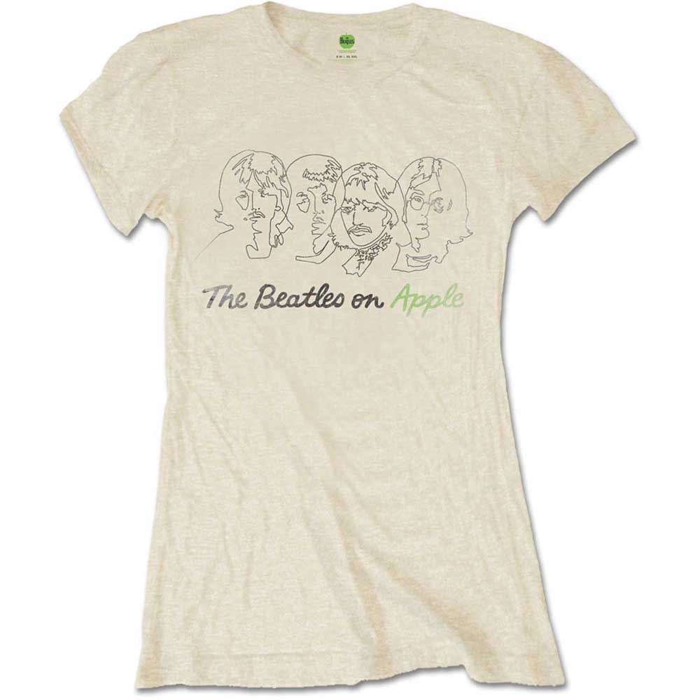 The Beatles Ladies T-Shirt: Outline Faces on Apple (XX-Large)