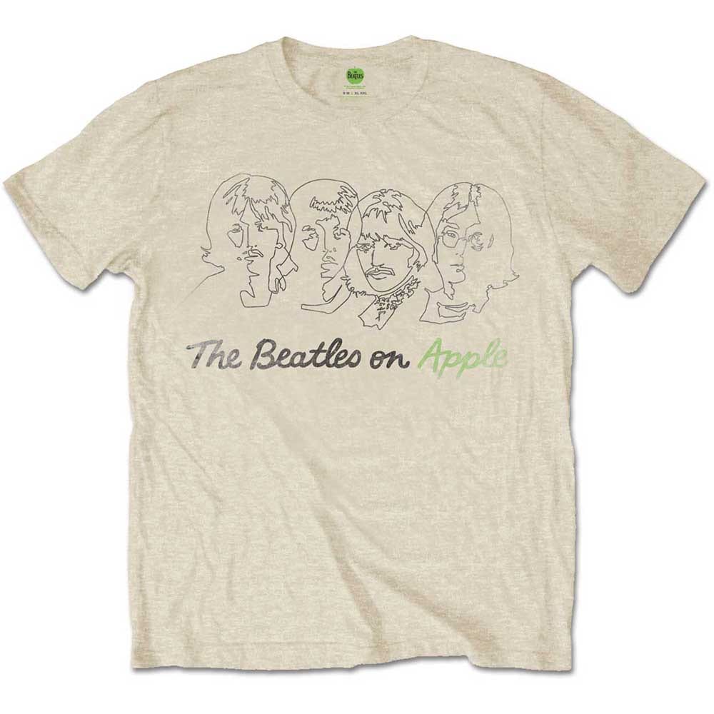 The Beatles Unisex T-Shirt: Outline Faces on Apple (Medium)