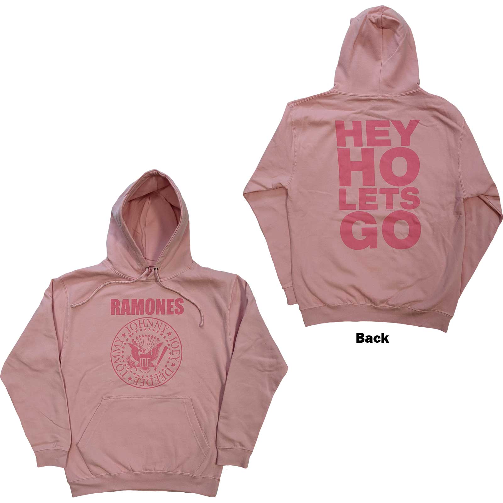 Ramones Unisex Pullover Hoodie: Pink Hey Ho Seal (Back Print) (Large)