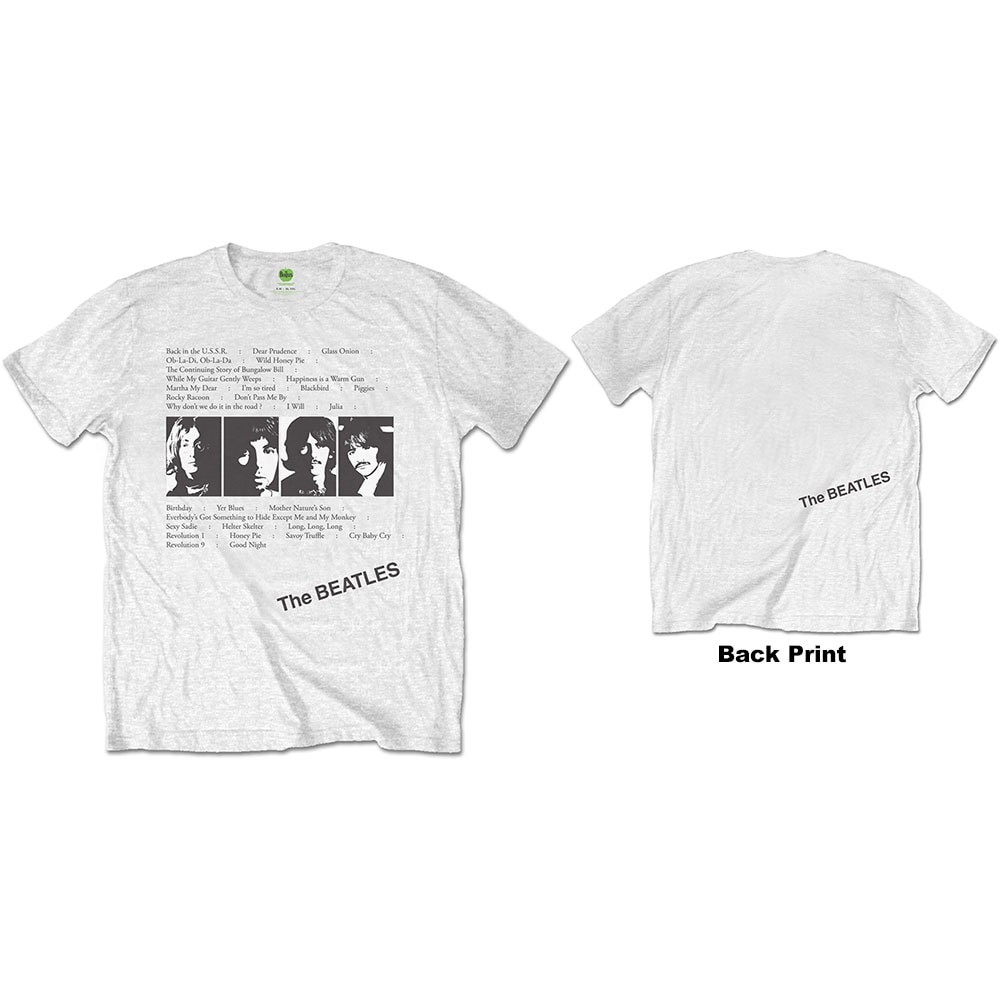 The Beatles Unisex T-Shirt: White Album Tracks (Back Print) (Large)