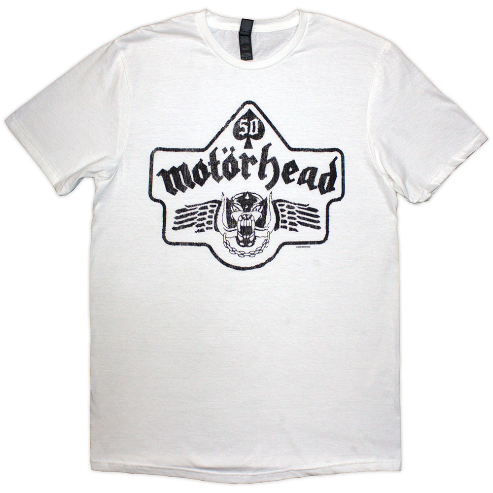 Motorhead Unisex T-Shirt: 50 Years Ace Wings Emblem (White) (X-Large)